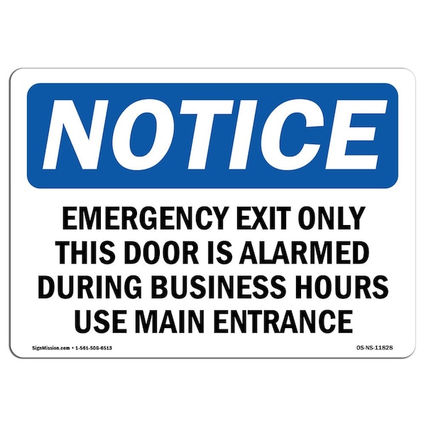 OSHA Sign, Emergency Exit This Door Is Alarmed, 18in X 12in Aluminum, 12"W, 18" L, Landscape